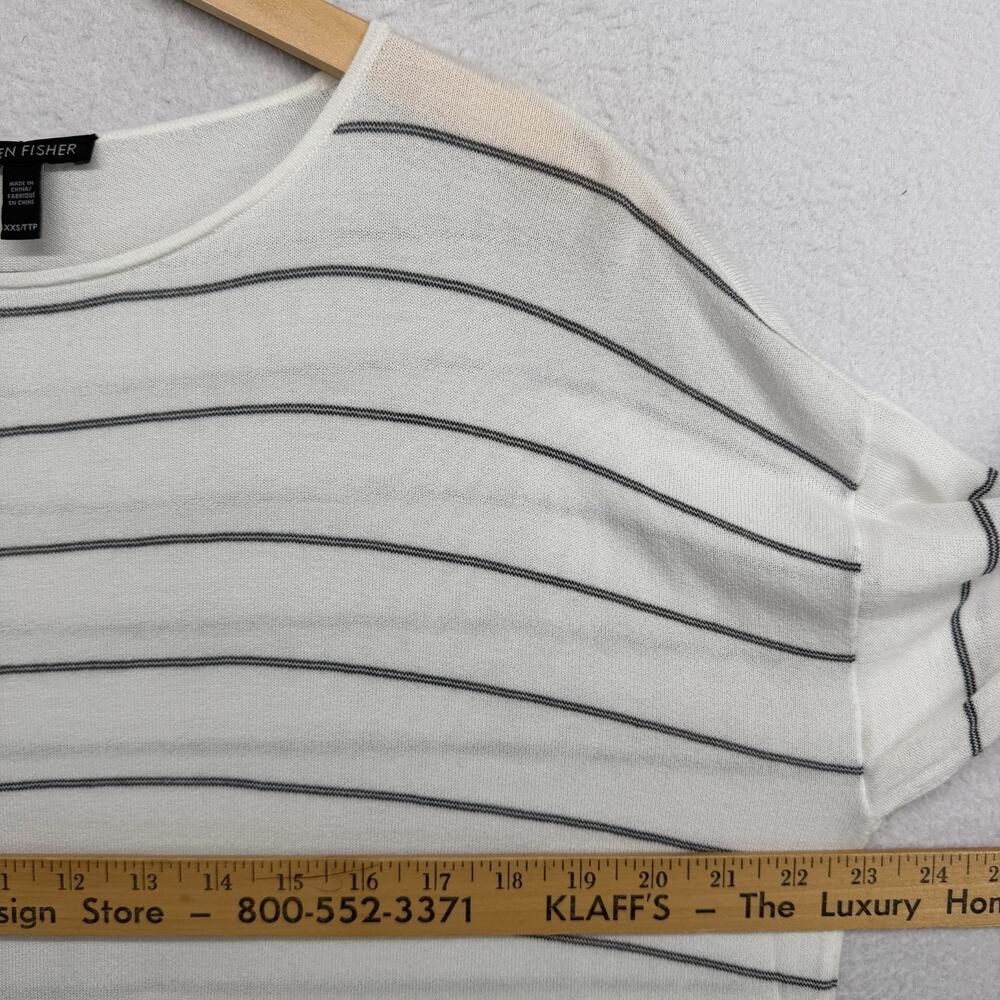 EILEEN FISHER Sweater 2XS Tencel Nylon Sheer Oversized Striped Pullover White - Picture 9 of 11